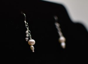 Pearl drop dangle earrings with silver accents